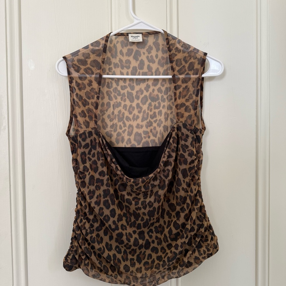 Abercrombie & Fitch Brown Leopard-Print Mesh Top with Black Built-In Cami